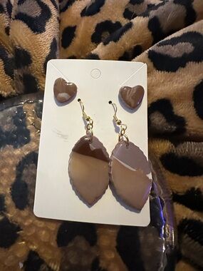 Gold-Tone Brown Leaf Drop Earrings Set - Women Jewelry